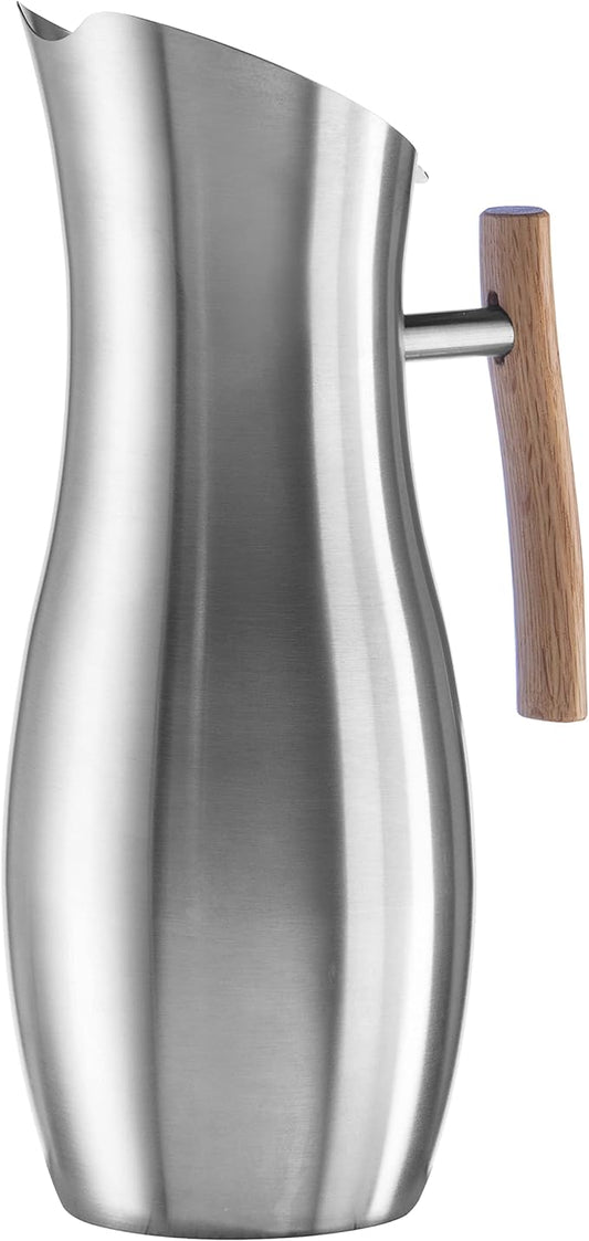 OGGI Slimline Stainless Steel Pitcher- Stainless Steel Water w/Ice Guard, Water Carafe, Great Metal Container for Entertaining, Ideal 68oz / 2 Lt Drink Pitcher by OGGI