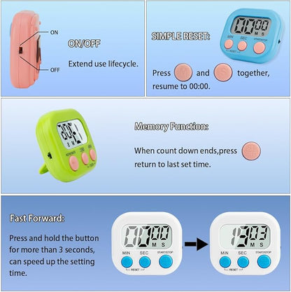 Digital Kitchen Timer, 6 Pcs Classroom Timers for Kids Teacher, Magnetic Countdown Minute Simple Timer for Cooking Study Exercise Game Baking Reading Gym Meeting Work Task (White/Blue/Pink/Green)