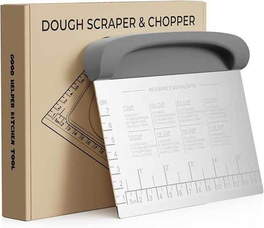 Bench Scraper Dough Cutter Tool - Pastry Scraper for Bread Cake Pizza, Bench Knife Kitchen Dough Scraper for Baking, Stainless Steel Food Scraper with Grip Handles & Measuring Scale, Grey by Matscover