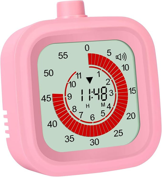 Digital Visual Timer for Kids 12hours Countdown countup Kitchen Timer Student Timer Gym Timer (Pink)