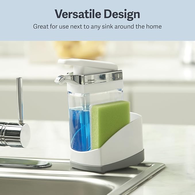 Casabella Sink Sider Solo Soap Pump and Sponge Caddy for Kitchen Sinks, Kitchen Sink Organizer Sponge Caddy and Soap Pump Combo, White - Image 6