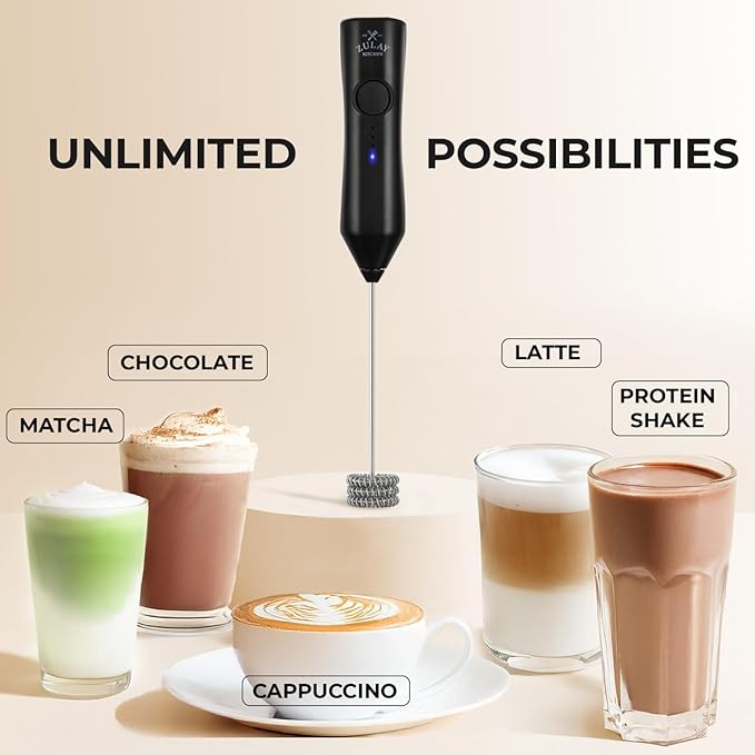 Zulay Kitchen Rechargeable Milk Frother - Dynamic - 3 Speeds, 3 Whisk Attachments, 500 mAh USB Charging, Drink Mixer For Latte, Cappuccino, Matcha, Protein Powder, Coffee Foam - Black - Image 6