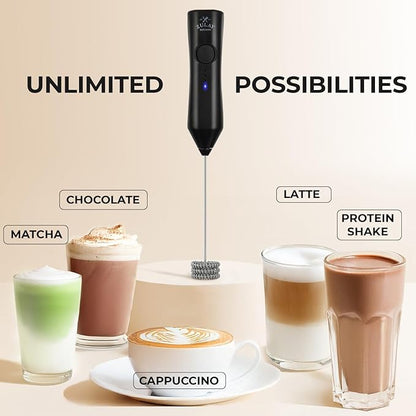 Zulay Kitchen Rechargeable Milk Frother - Dynamic - 3 Speeds, 3 Whisk Attachments, 500 mAh USB Charging, Drink Mixer For Latte, Cappuccino, Matcha, Protein Powder, Coffee Foam - Black - Image 6