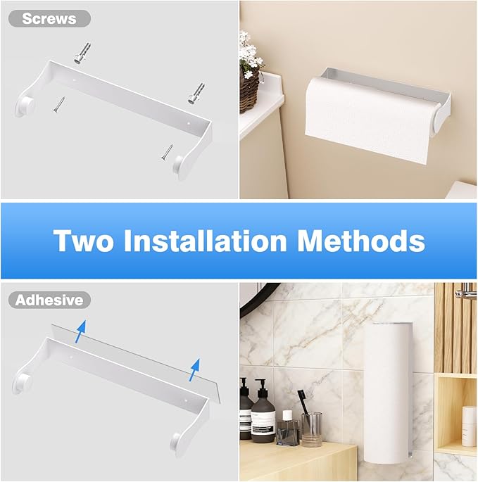 Paper Towel Holder Under Cabinet, White, Adhesive & Wall Mount, Under Counter Paper Towel Rack for Kitchen and Bathroom, Home and Kitchen Decor - Image 6