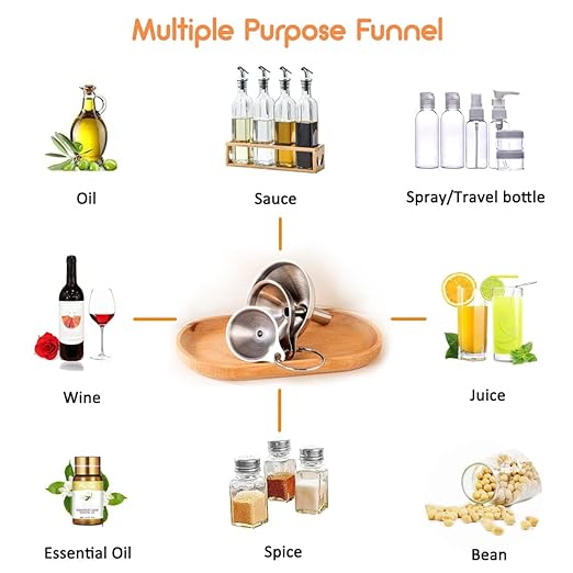 Small Funnels for Filling Bottles, 3 Pcs Stainless Steel Kitchen Funnel Set, Food Grade Mini Metal Funnel for Transferring Oil Liquid, Easy Cleaning with a Brush (Short Handle) - Image 7