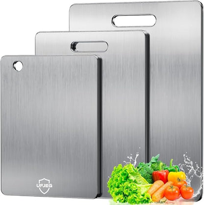 Titanium Cutting Board, 3 PCS Titanium Cutting Boards for Kitchen, Non Toxic, Double-Sided Food Grade Chopping Board for Outdoor Camping(15.6" x 11", 13" x 9.3", 11.8" x 7.8") by UFJEG