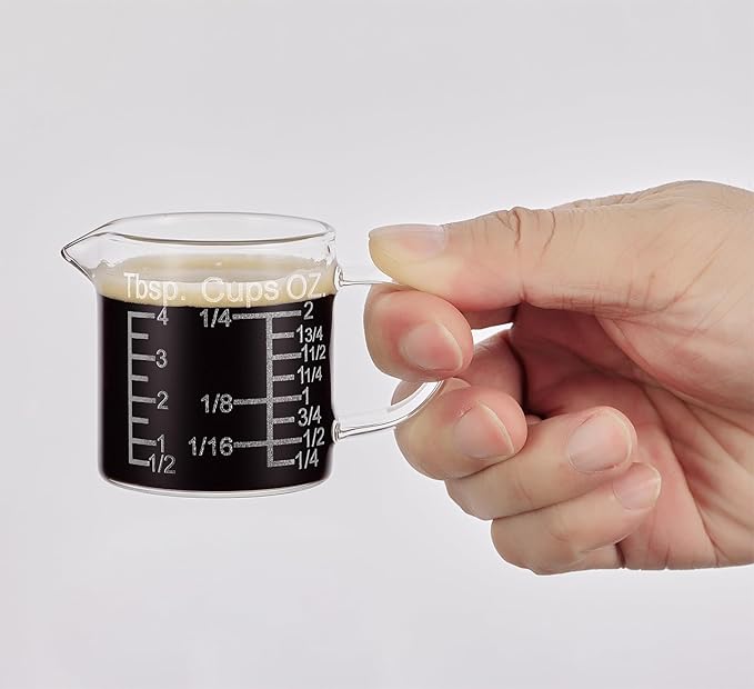 Ackers Etching Scale Measuring Glass -[Insulated handle | V-Shaped Spout]-Made of High Borosilicate Glass Measuring for Kitchen or Restaurant, Easy to Read, 60 ML (2 Oz) 丨(2 Pack) by AckersBORO33