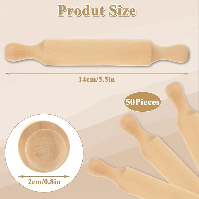 WOPPLXY 50 Pcs Mini Rolling Pin, 5.5 Inches Wooden Rolling Pins, Mini Rolling Pins Bulk, Mini Wood Rolling Pin for Home Kitchen Fondant Pastry Pizza Baking and Crafting - Image 2