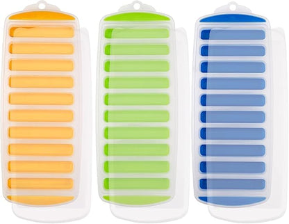 3 Pcs Long Ice Stick Tray Silicone with Lid,Water Bottle Ice Cube Tray with Easy Push and Pop Out Material, Ideal for Sports and Water Bottles