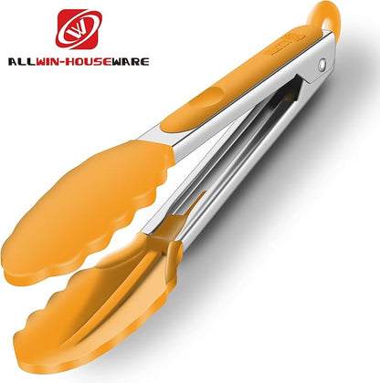 2 Pack Silicone Kitchen Tongs – 9" & 12" Set, Heat Resistant up to 500°F, Non‑Stick Cookware Safe, Wavy Silicone Tips, BPA Free, Locking Clip & Hanging Loop, Orange - Image 5
