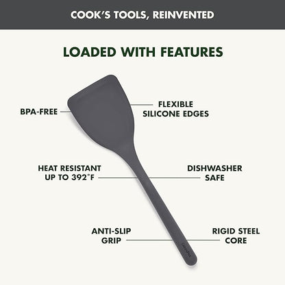 GreenPan Silicone Solid Turner Spatula, Flipping Cooking Kitchen Utensil, Flexible Rubber Nonstick Cookware, Rigid Steel Core, Heat-Resistant, Anti-Slip Handle, BPA-Free, Dishwasher Safe, Gray - Image 4