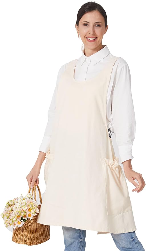 Cozy Adjustable Cross Back Aprons for Women with Pockets Cotton Linen Cooking Kitchen Baking
