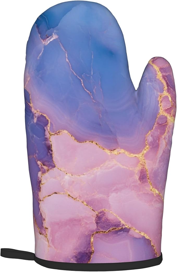 Oven Mitt and Pot Holders Sets - Marble Kitchen Mitts Decorative Purple Pink Oven Gloves Hot Pads Set of 2 for Cooking Baking Grilling - Image 8