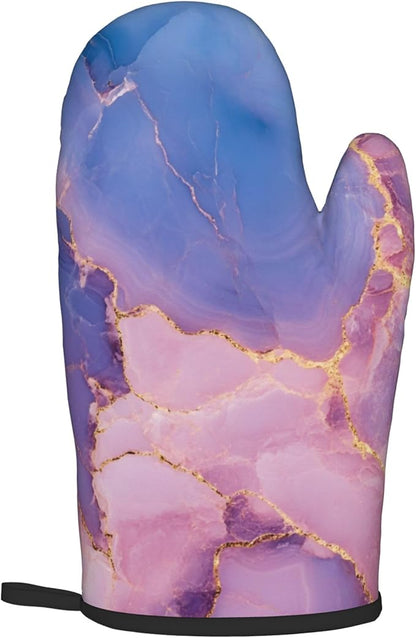 Oven Mitt and Pot Holders Sets - Marble Kitchen Mitts Decorative Purple Pink Oven Gloves Hot Pads Set of 2 for Cooking Baking Grilling - Image 8