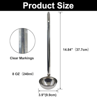 8 Oz Stainless Steel Ladle, 3 Pcs Sturdy Soup Ladle, 15" Long Handle Length for Stirring, Portioning and Serving Soup and Stew in Restaurants and Home (3.9" Bowl Diameter） - Image 2