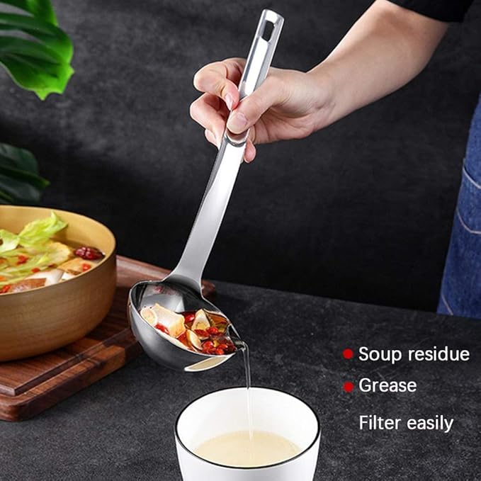 Stainless Steel Oil Separator Soup Ladle Gravy Food Fat Separator Skimmer Spoon Grease Strainer Separater Hot Pot Oil Filter Spoon For Home Kitchen And Cooking,Soup Colander 12 Inch - Image 3