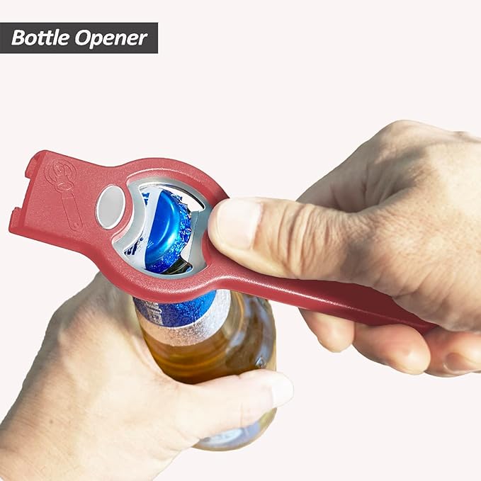 2-in-1 Magnetic Soda Can & Beer Bottle Opener-Dual Magnets for Fridge & Cap Catcher, Heavy Duty Stainless Steel, Perfect for Big Hands,Long nails, RV, Bartender, Gift for Father, Red, Openpro 1 Pack