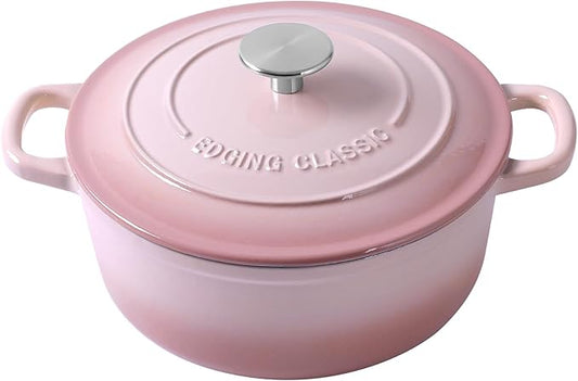 EDGING CASTING Enameled Cast Iron Covered 5.5 Quart Dutch Oven with Dual Handle, Dutch Ovens with Lid for Bread Baking, Pink by EDGINGCOOKWARE