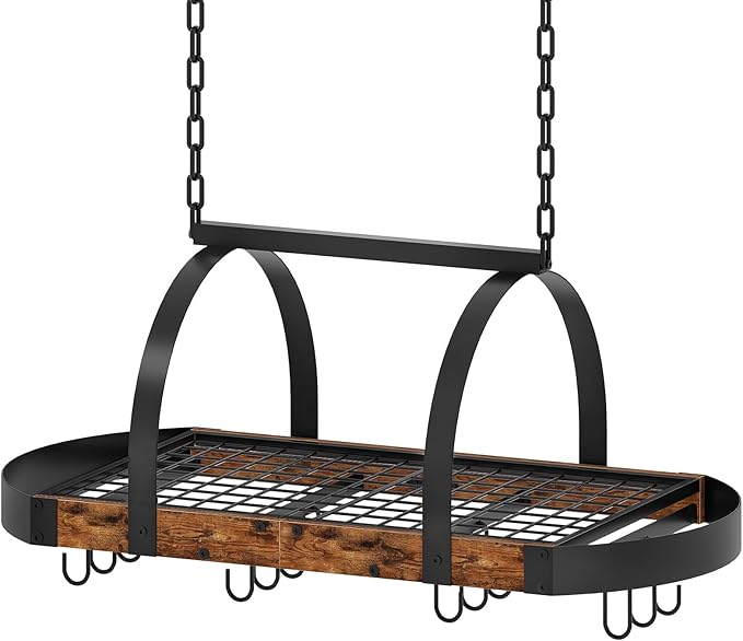 CHOEZON Hanging Pot Rack, Pot Hanger for Kitchen, Ceiling Mounted Pot Holder, Cookware Organizer with 12 S-Shaped Hooks, for Pot, Pan Storage, Space-Saving, Rustic Brown and Black TPR08BFC1 by Choezon