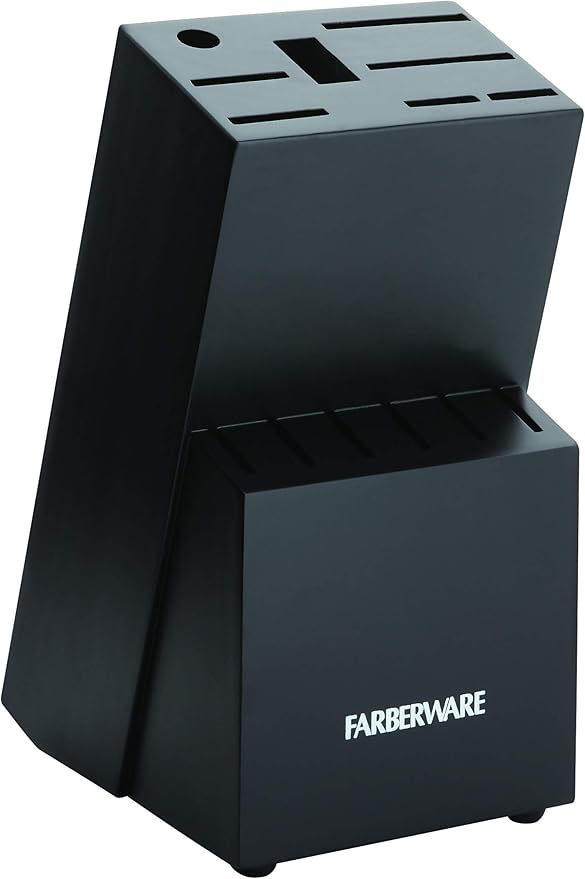 Farberware 15-Piece Stamped Stainless Steel Knife Block Set, High-Carbon Stainless Steel Kitchen Knife Set with Ergonomic Handles, Razor-Sharp Knives with Wood Block, 15-Piece, Black 2 - Image 2