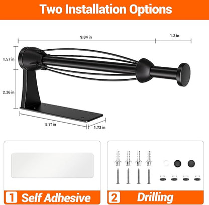 Paper Towel Holder Under Cabinet, Single Hand Operable Wall Mount with Damping Effect, Self-Adhesive or Drilled for Kitchen Bathroom, Black - Image 7