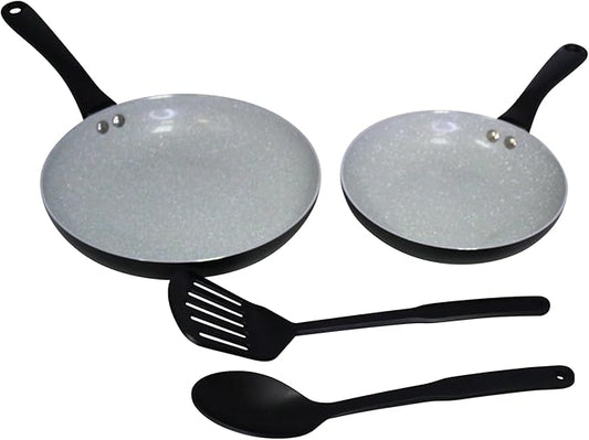 IMUSA Nonstick Ceramic Cookware Set 4-Piece 8in/10in, with Stay-Cool Handles, Aluminum, Black by VisitIMUSA