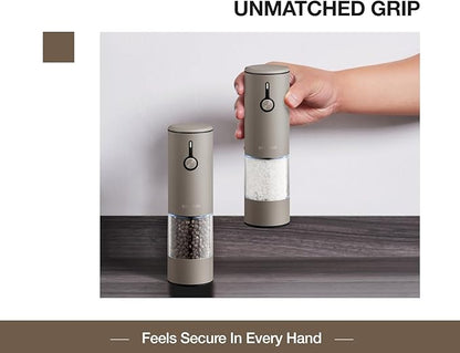 Stainless Steel Rechargeable Electric Salt and Pepper Grinder Set, USB Charging with Dust Cover, 6 Adjustable Grinding Modes + LED Light 2pack，Brown - Image 6
