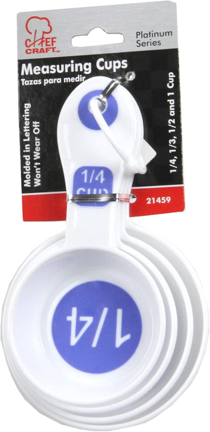 Chef Craft Select Plastic Measuring Cups, 1/4, 1/3, 1/2, and 1 cup, White and Blue - Image 2