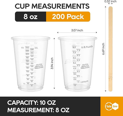 Turbo Bee Plastic Measuring Cups 8OZ,200 PACK Disposable Mixing Cups with 200 Mixing Sticks,Paint Graduated Measuring Tumblers for Epoxy Resin, Paint Mixing, Art DIY - Image 3