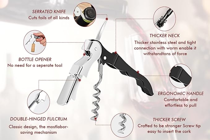 Professional Waiter Corkscrew Wine Openers Set, Heavy Duty Stainless Steel Hinges Wine Key for Restaurant Waiters, Sommelier, Bartenders - Image 2