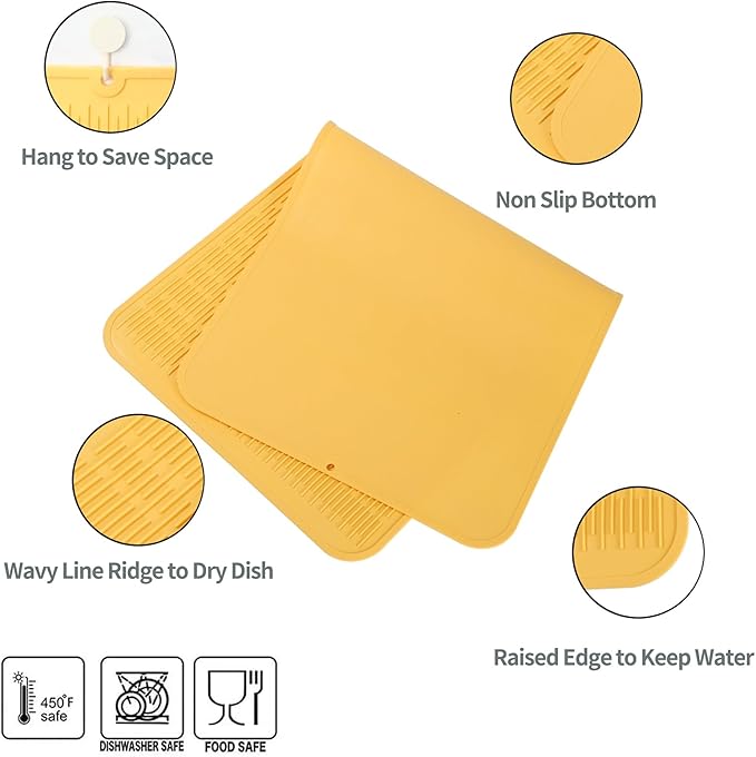 MicoYang Silicone Dish Drying Mat for Multiple Usage,Easy clean,Eco-friendly,Heat-resistant Silicone Mat for Kitchen Counter or Sink,Refrigerator or Drawer Liner Yellow 5XL 36inches x 18inches - Image 3