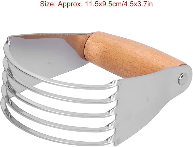 Dough Blender, Stainless Steel Pastry Cutter Heavy Duty Dough Cutter with Blades Pastry Blender and Butter Cutter Dough Flour Metal Mixer Cutter Portable Pastry Cutter for Baking Home, Wood Handle