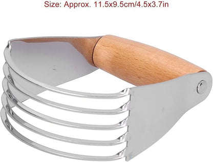 Dough Blender, Stainless Steel Pastry Cutter Heavy Duty Dough Cutter with Blades Pastry Blender and Butter Cutter Dough Flour Metal Mixer Cutter Portable Pastry Cutter for Baking Home, Wood Handle