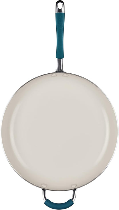 Rachael Ray Cucina Ceramic Nonstick Frying Pan/Skillet, Dishwasher Safe, 14 Inch Open Fry Pan - Marine Blue