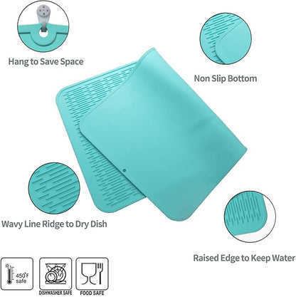 MicoYang Silicone Dish Drying Mat for Multiple Usage,Easy clean,Eco-friendly,Heat-resistant Silicone Mat for Kitchen Counter or Sink,Refrigerator or Drawer Liner Mint 4XL 32 inches x 18 inches - Image 3