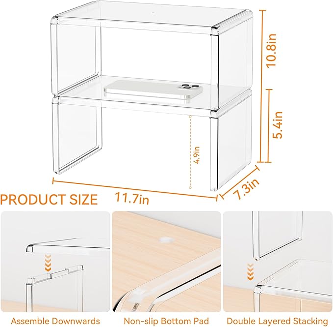Yieach 4 Pack Acrylic Cabinet Organizer,2 Tier Stackable Shelves for Cabinets,RV Pantry Organization,Counter Space Saver Desk Organizers,Cupboard Shelf and Cabinet Stand & Risers for Mug,Cup,Dish - Image 3