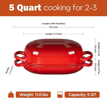 Enameled Cast Iron Sourdough Bread Oven, Dutch Oven, incl. Sourdough Bread-Baking Supplies like Banneton Bread-Proofing Basket - 5QT Loaf Cast Iron Bread Pan for Homemade Bread Baking, Red Meatloaf Pan with Lid - Image 4