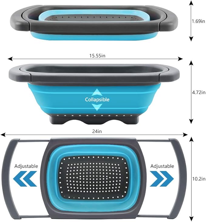 Qimh Colander Collapsible, Colander Strainer Over the Sink Food Colanders Strainers with Extendable Handles, 6-Quart, Dishwasher-Safe Kitchen Folding Strainer for Pasta, Veggies and Fruits - Image 8