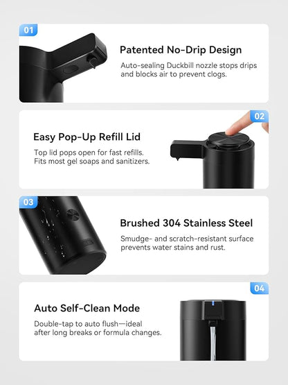 SUNLY Touchless Automatic Soap Dispenser – Clog-Free Pump, 0.2s Fast Sensor, USB-C Rechargeable, Smudge-Resistant Stainless Steel, for Kitchen & Bathroom Soap Dispenser, Black - Image 7