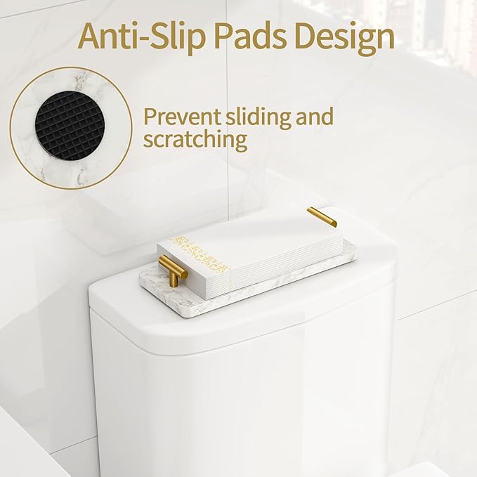 STWWO Napkin Holder for Bathroom, Guest Towel Holder Tray for Bathroom, Marble Guest Napkin Holders with Golden T-Handle, Disposable Hand Towel Tray for Guest Room, Table, Kitchen