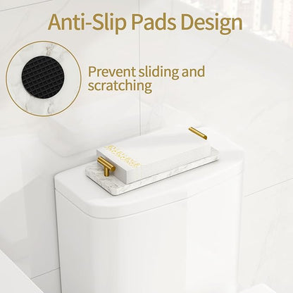 STWWO Napkin Holder for Bathroom, Guest Towel Holder Tray for Bathroom, Marble Guest Napkin Holders with Golden T-Handle, Disposable Hand Towel Tray for Guest Room, Table, Kitchen