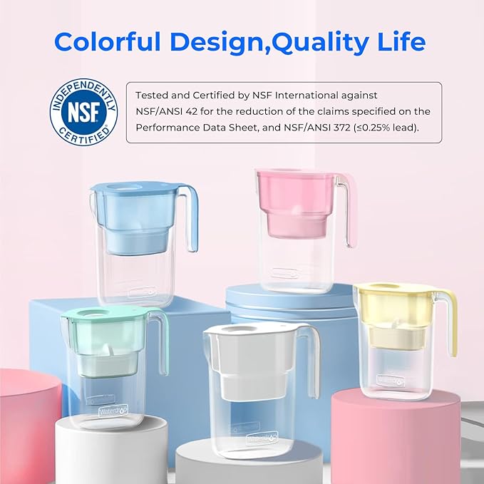Waterdrop PT-05P Water Filter Pitcher, 7-Cup Capacity, NSF Certified, 5X Longer Filter Life, Up to 200 Gallons, for Fridge, Countertop, and Gift Giving, Reduces PFOA/PFOS, Chlorine, Pink - Image 8