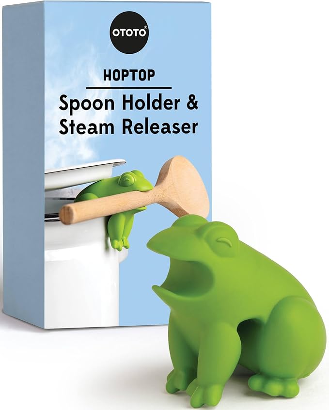 OTOTO New HopTop Frog Spoon Holder for Stove Top - Spoon Rest for Stove Top and Steam Releaser, Cute Kitchen Accessories, Cooking, Cool Gadgets, Fun Kitchen Gifts, White Elephant Gifts by OTOTO