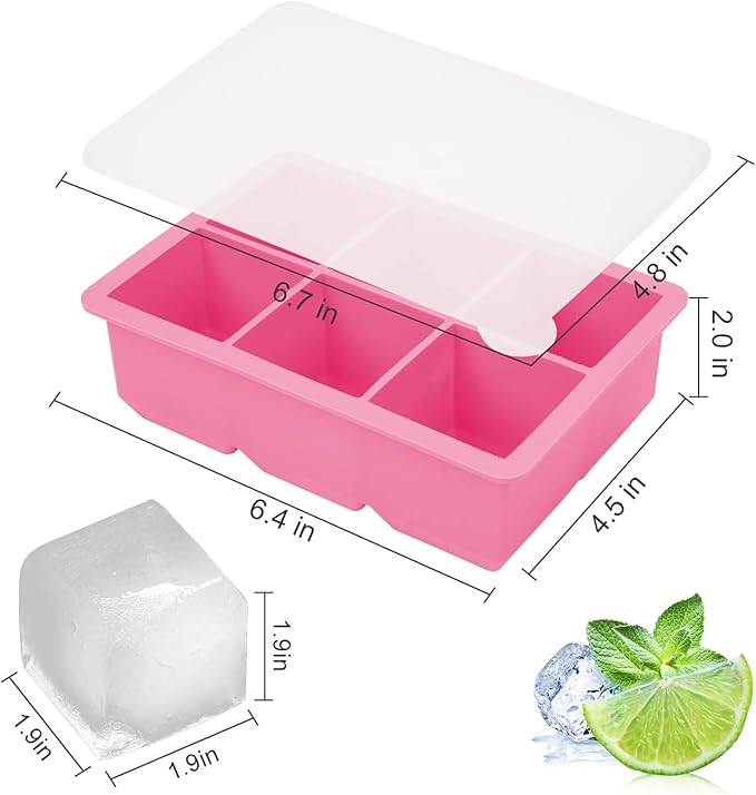 Excnorm Silicone Ice Cube Trays 3 Pack - Large Size Silicone Ice Cube Molds with Leak Proof Removable Lid Square Ice Cube Tray And BPA Free for Cocktail,Whiskey, Stackable Flexible Ice - Image 3