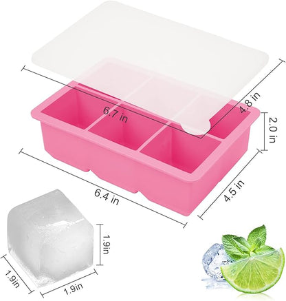 Excnorm Silicone Ice Cube Trays 3 Pack - Large Size Silicone Ice Cube Molds with Leak Proof Removable Lid Square Ice Cube Tray And BPA Free for Cocktail,Whiskey, Stackable Flexible Ice - Image 3