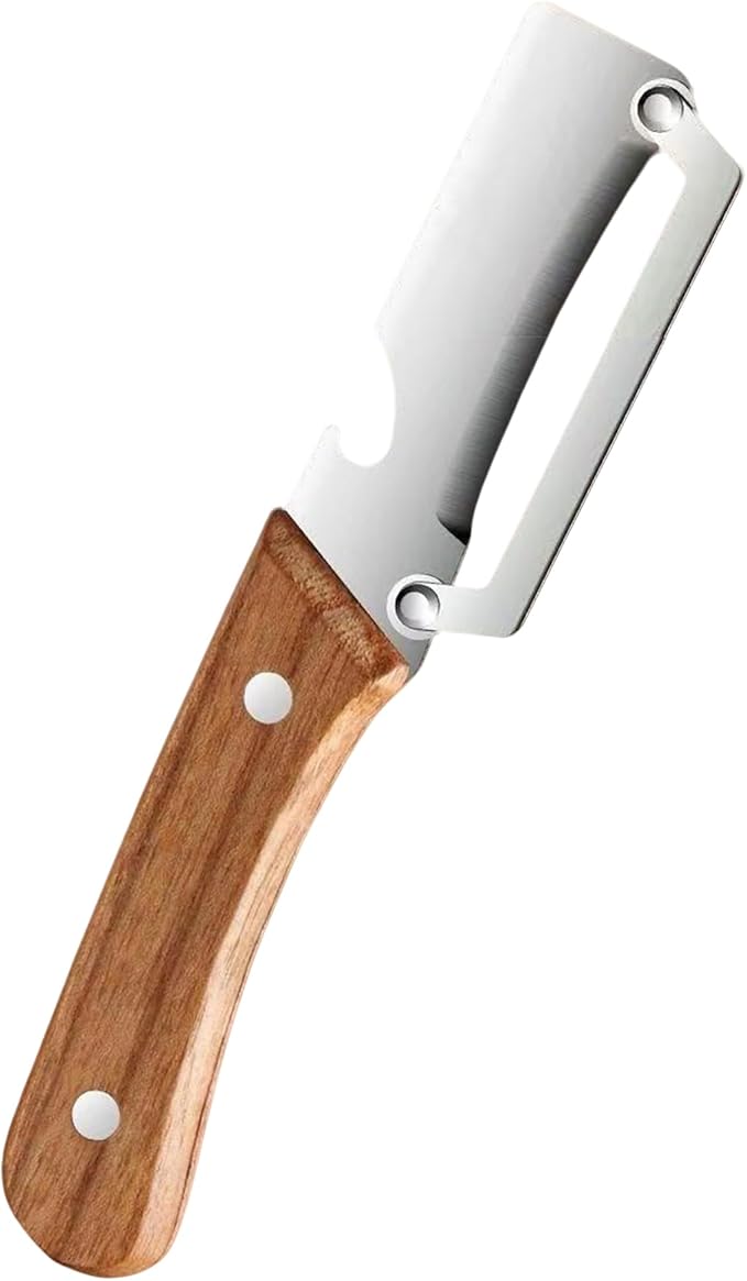 Multi-Functional Vegetable Peeler with Wooden Handle - Stainless Steel Blade Fruit Peeler & Bottle Opener Kitchen Gadget for Potato, Carrot, Pineapple (1 Pack) by YRAKOZIN