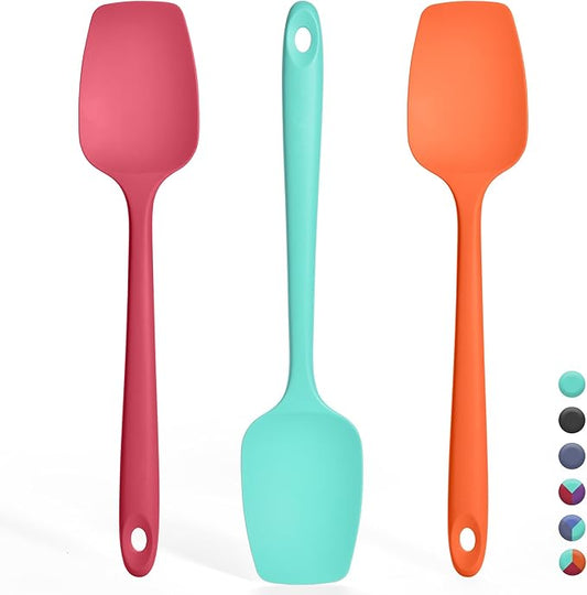 Silicone Spoonula Set: 600ºF Heat Resistant Food Grade Cooking Baking Utensils, Kitchen Flexible Nonstick Rubber Pan Spoon Spatula for Mixing, Scrambling, Scooping (3 Pieces, Multicolor 5)