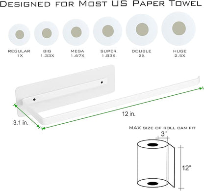 Magnetic Paper Towel Holder,White Towel Bar Rack for Refrigerator BBQ Grills Griddles Toolbox RVs Tailgates,Heavy Duty Strong Magnet Backing,12”(L) x 3”(H),Fit Most US Paper Roll