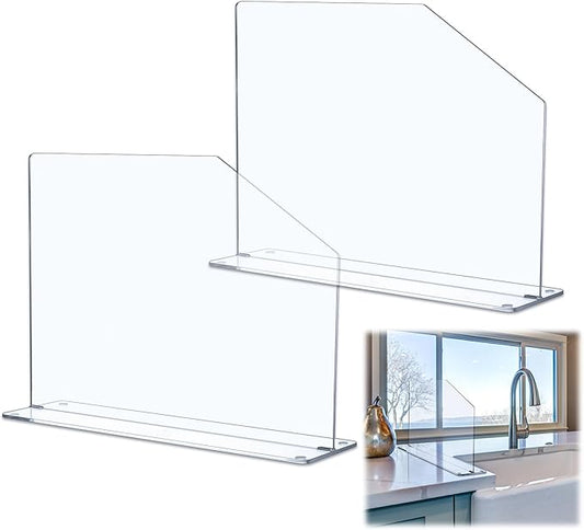 Vesici 2 Pcs Clear Acrylic Sink Splash Guard Freestanding Panel Barrier with Easy Reach Cutaway Kitchen Guard Protective Splatter Barrier for Home Hospital(19" Length, 14" Height, 4.5" Base)