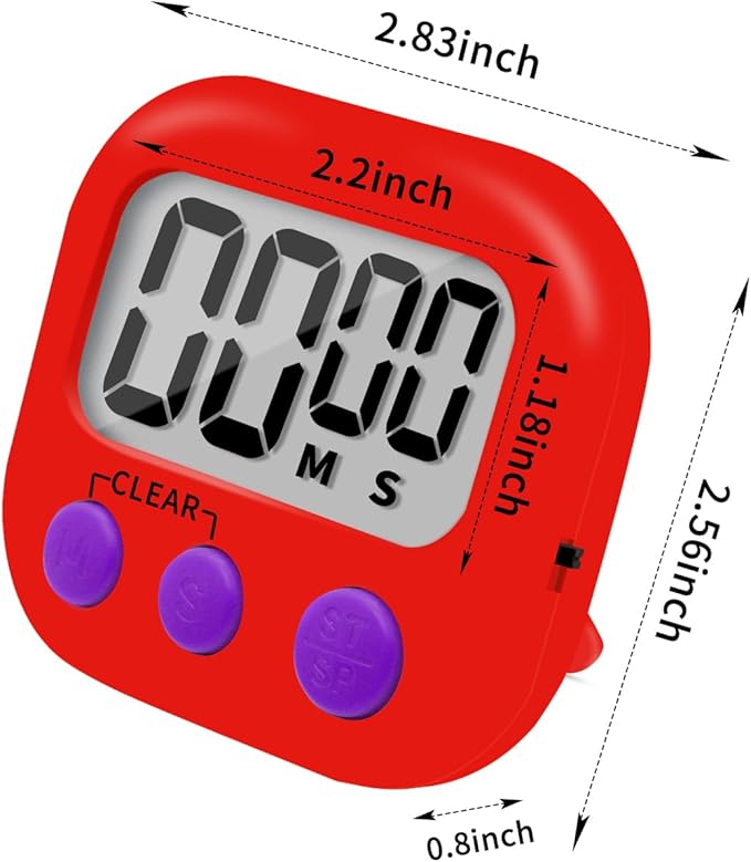 6 Pack Small Digital Kitchen Timer Magnetic Back and ON/Off Switch,Minute Second Count Up Countdown (Red) - Image 2